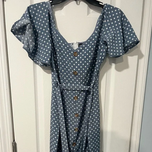 emily in paris blue polka dot dress Ava Presley 28294 One Shoulder Feather Short Dress